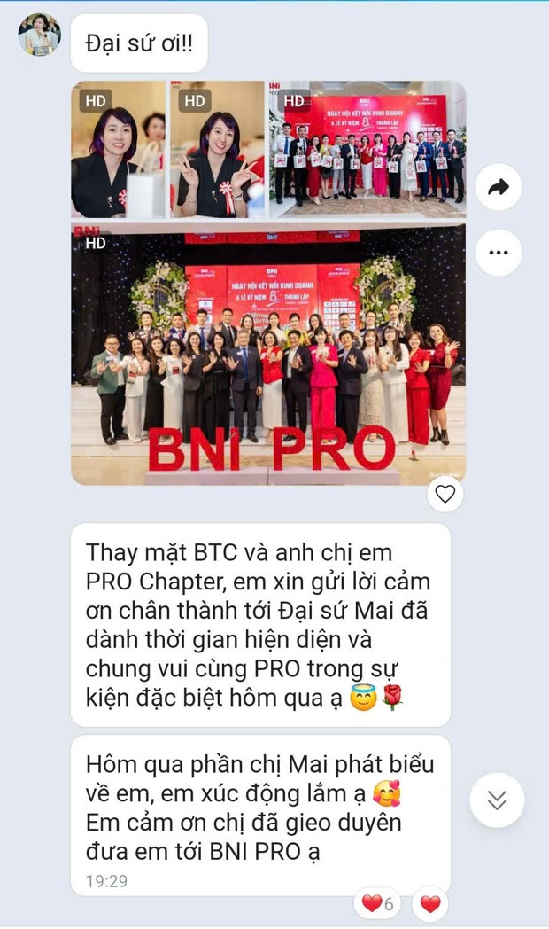 chủ tịch Nguyễn Minh Trang thay mặt ban tổ chức chapter BNI PRO cảm ơn Đại sứ Alma Mai Nguyễn sau ngày hội kết nối kinh doanh và lễ kỷ niệm 8 năm thành lập
