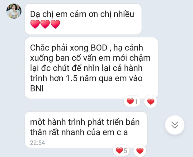tin nhắn của chủ tịch nhiệm kỳ 17 Nguyễn Minh Trang nhìn lại hành trình hơn 1,5 năm từ khi vào cộng đồng doanh nhân tới khi hoàn thành nhiệm kỳ
