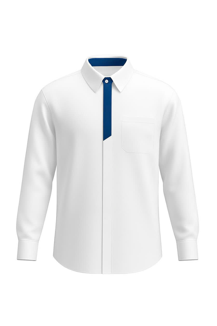 Sơ mi trắng nẹp navy — Đỡ lộ vết sau một ngày — mẫu thiết kế đồng phục ngân hàng ANIMA