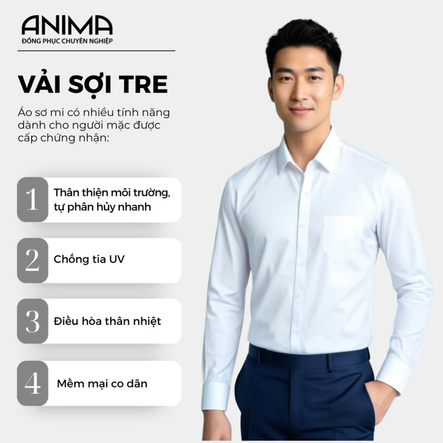Sơ mi vải sợi tre — Thoáng, hợp phòng lạnh — mẫu thiết kế đồng phục ngân hàng ANIMA
