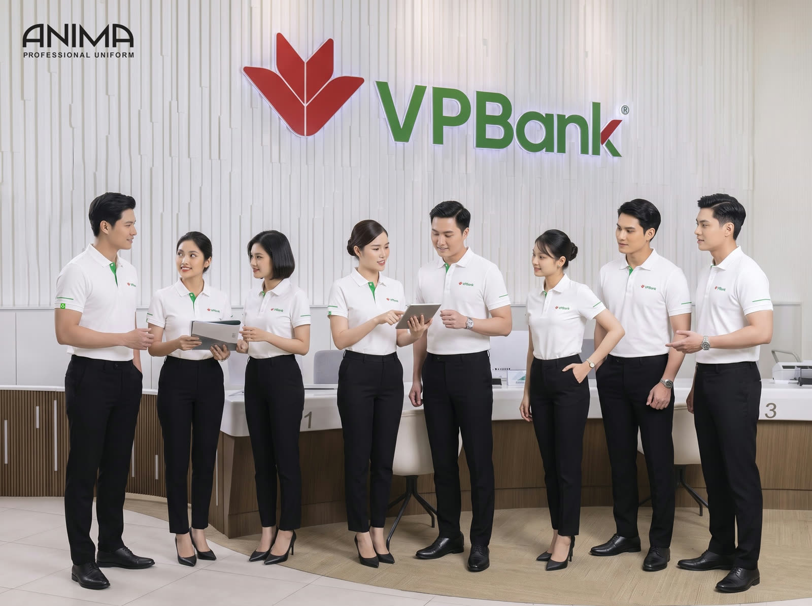 VPBank — Polo trắng — mẫu thiết kế đồng phục ngân hàng ANIMA