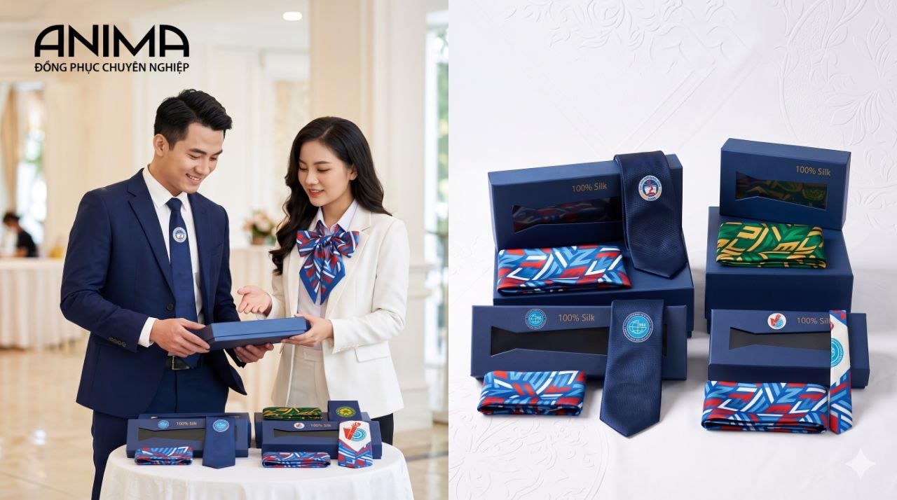 Khăn lụa in logo và cà vạt in logo làm quà tặng doanh nghiệp cao cấp và quà tặng 20/11 — ANIMA